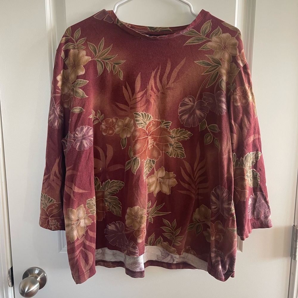 Caribbean Women's Floral Sweatshirt - Burgundy and Green